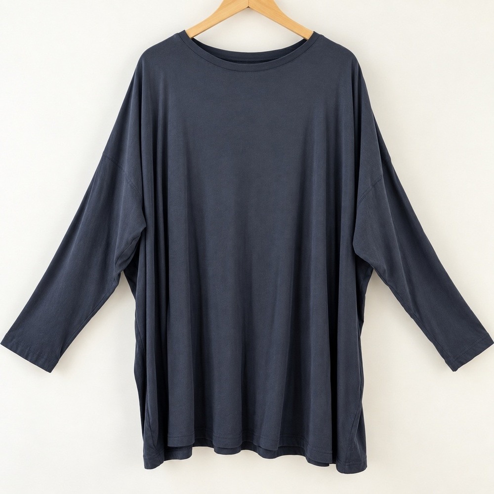 Eskandar O/S Navy 100% Pima Cotton Oversized Long Sleeve Tunic Top